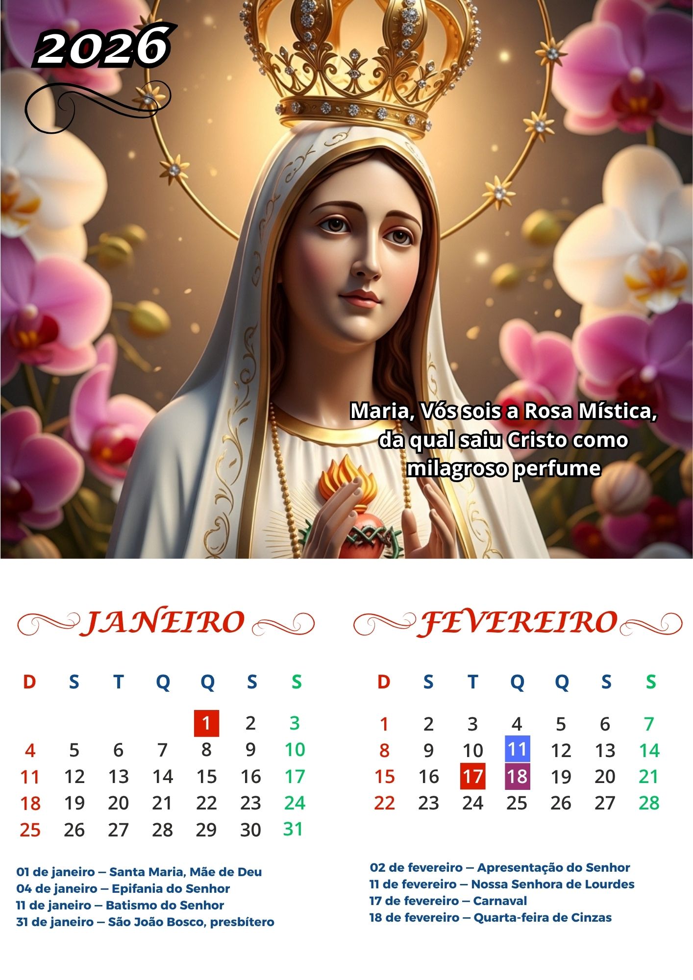Calendário de Fátima 2026 2