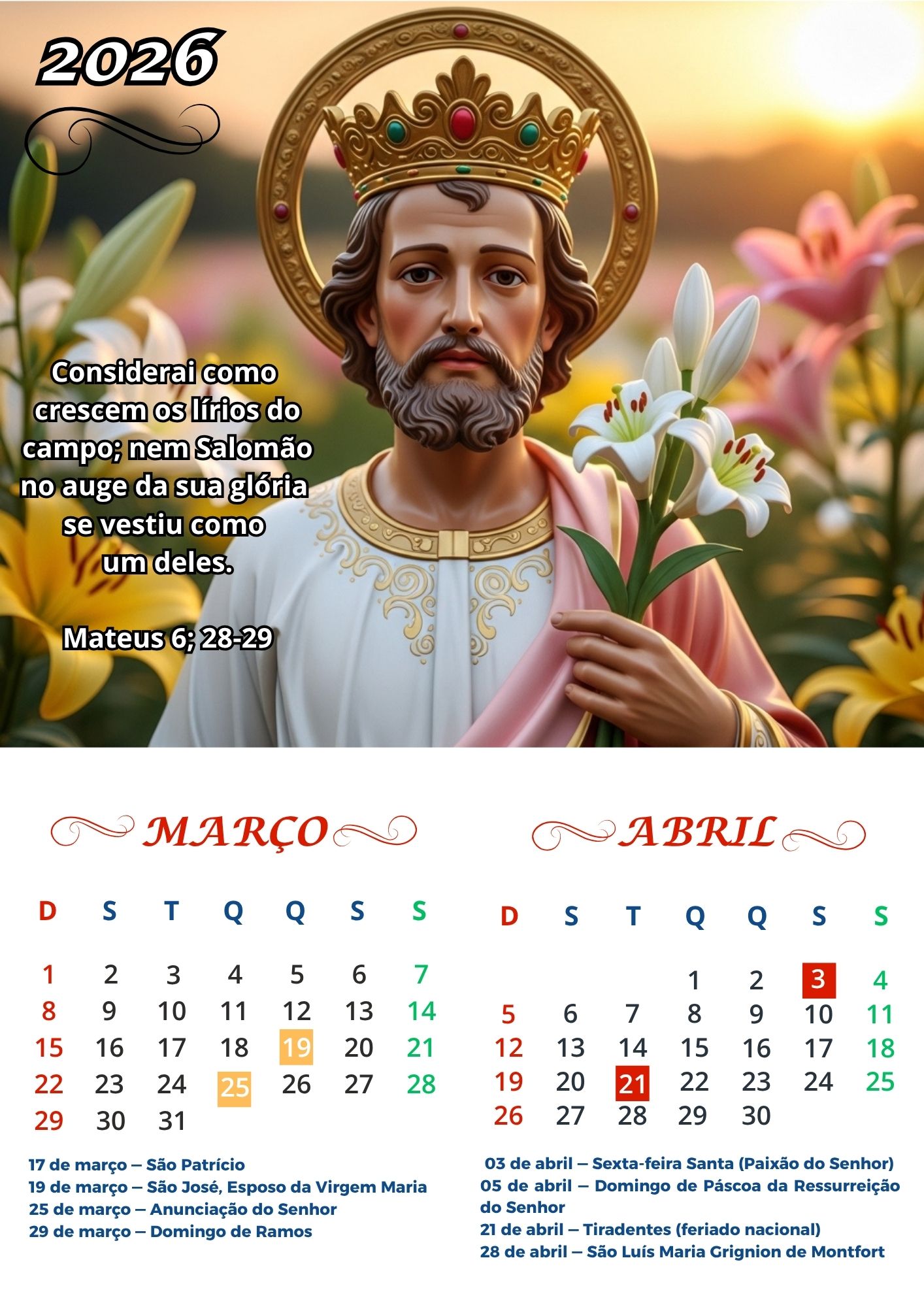 Calendário de Fátima 2026 3